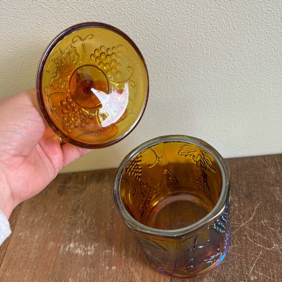 Indiana Glass Iridescent Carnival Glass Gold‎ Harvest Candy Jar - Picture 6 of 9